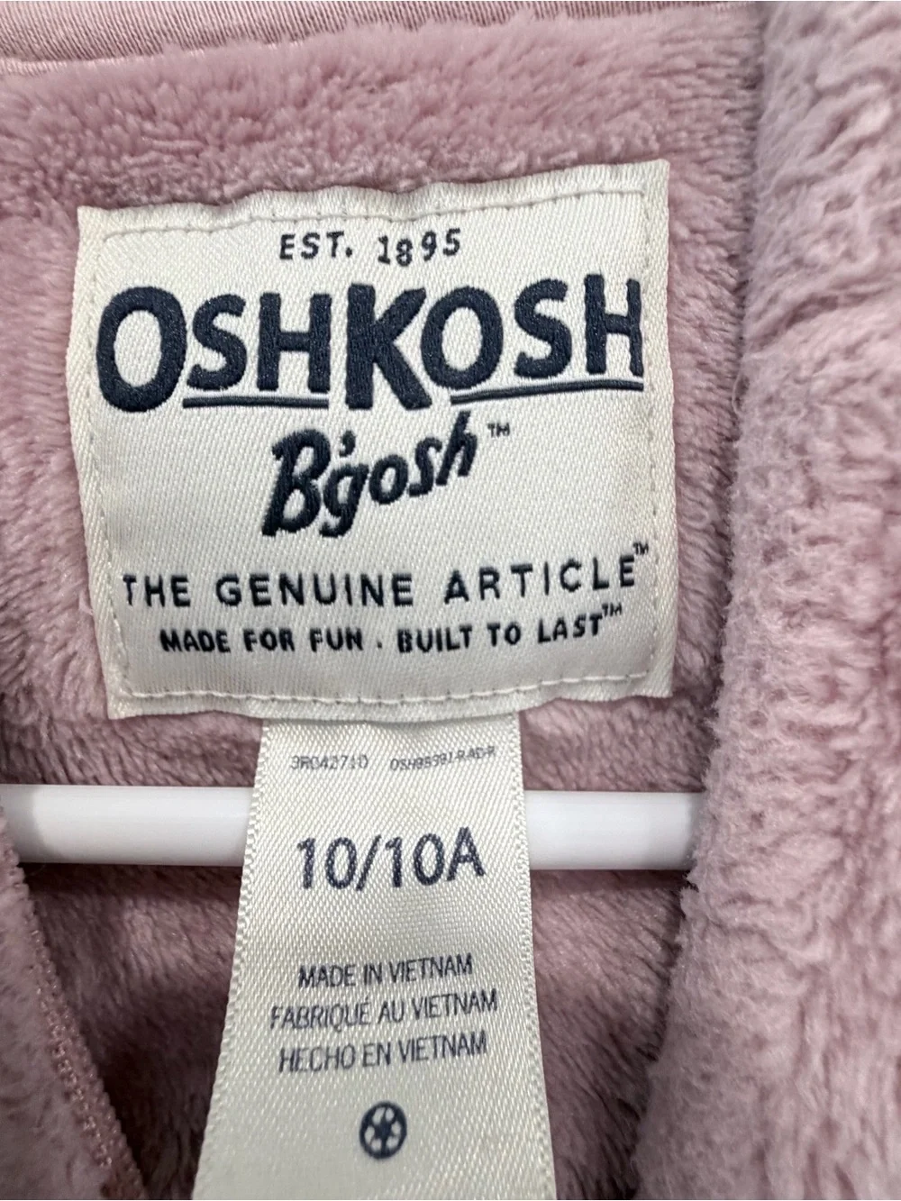OshKosh B'gosh Plush Zip Hoodie in Light Mauve Pink